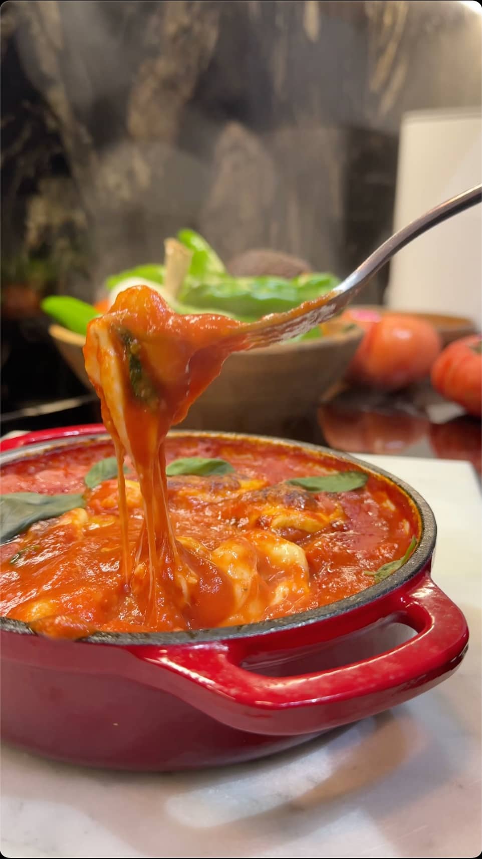 Gnocchi with tomatoes and mozzarella
