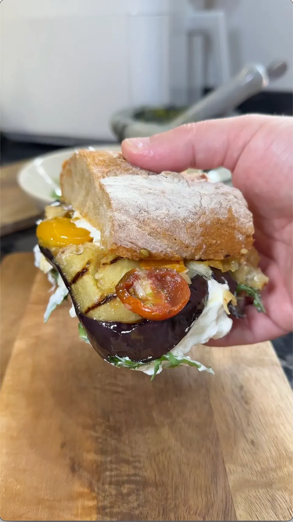 Grilled Eggplant & Burrata Ciabatta Sandwich with Pesto