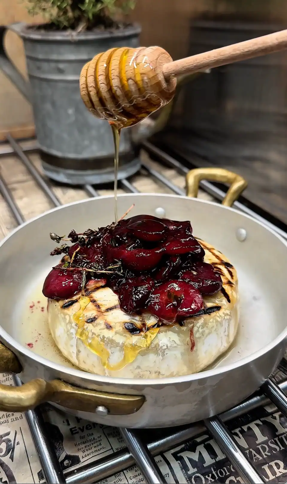 Grilled Camembert with Cherries and Bourbon