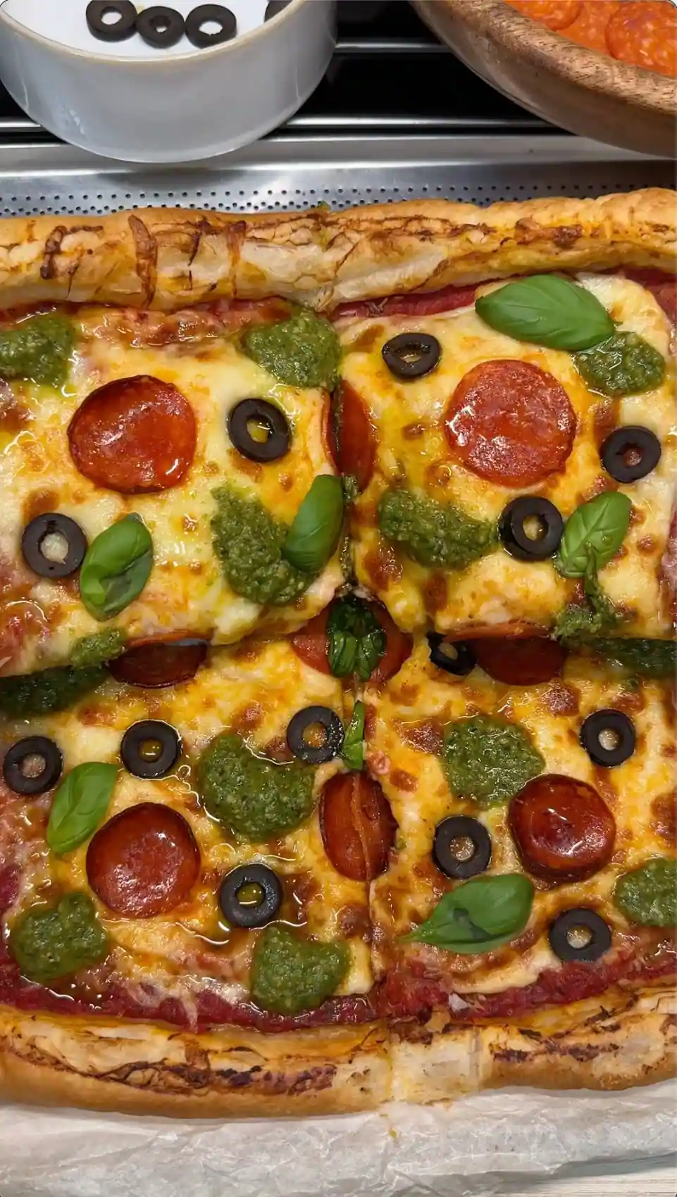 Pepperoni, tomato, basil and mozzarella PUFF PASTRY TART