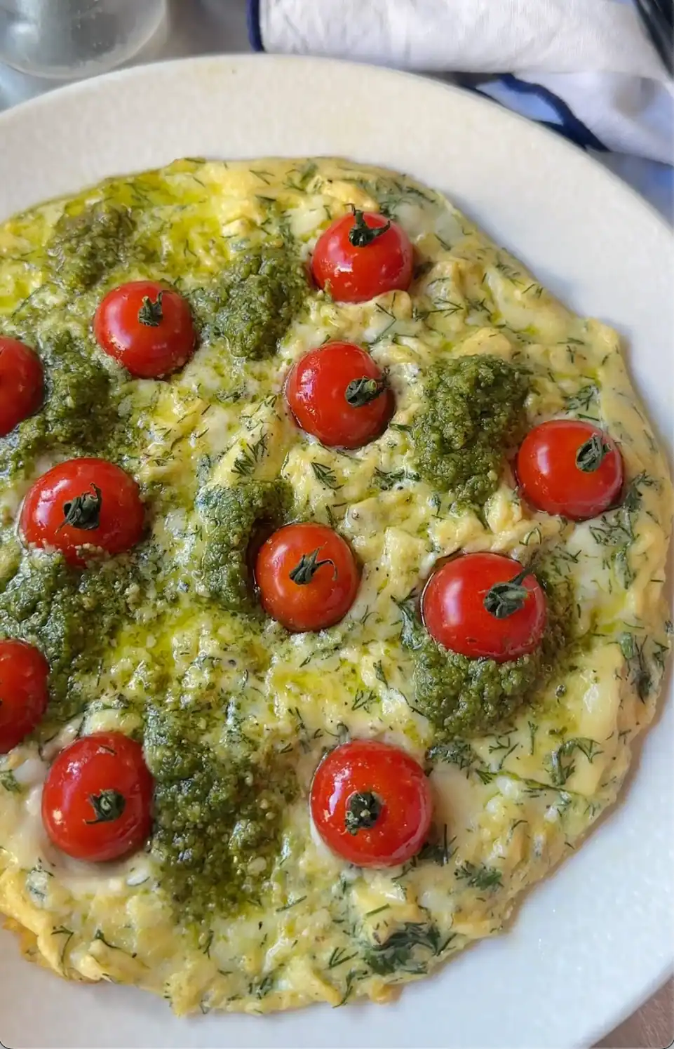 Tomato, Dill, Pesto, and Mozzarella Omelette