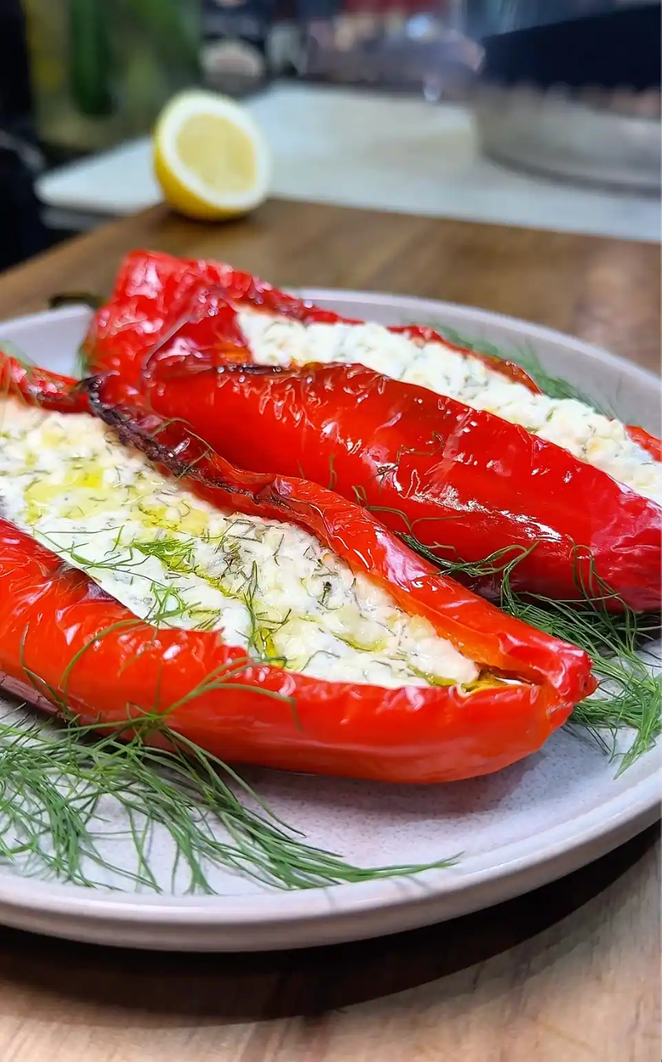 Stuffed Red Pepper Pockets with Feta and Dill